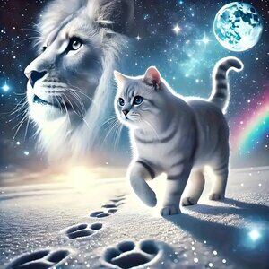 5D Cat and Lion DIY Diamond Painting Kit - NEW 7.87 in L x 7.87 in W